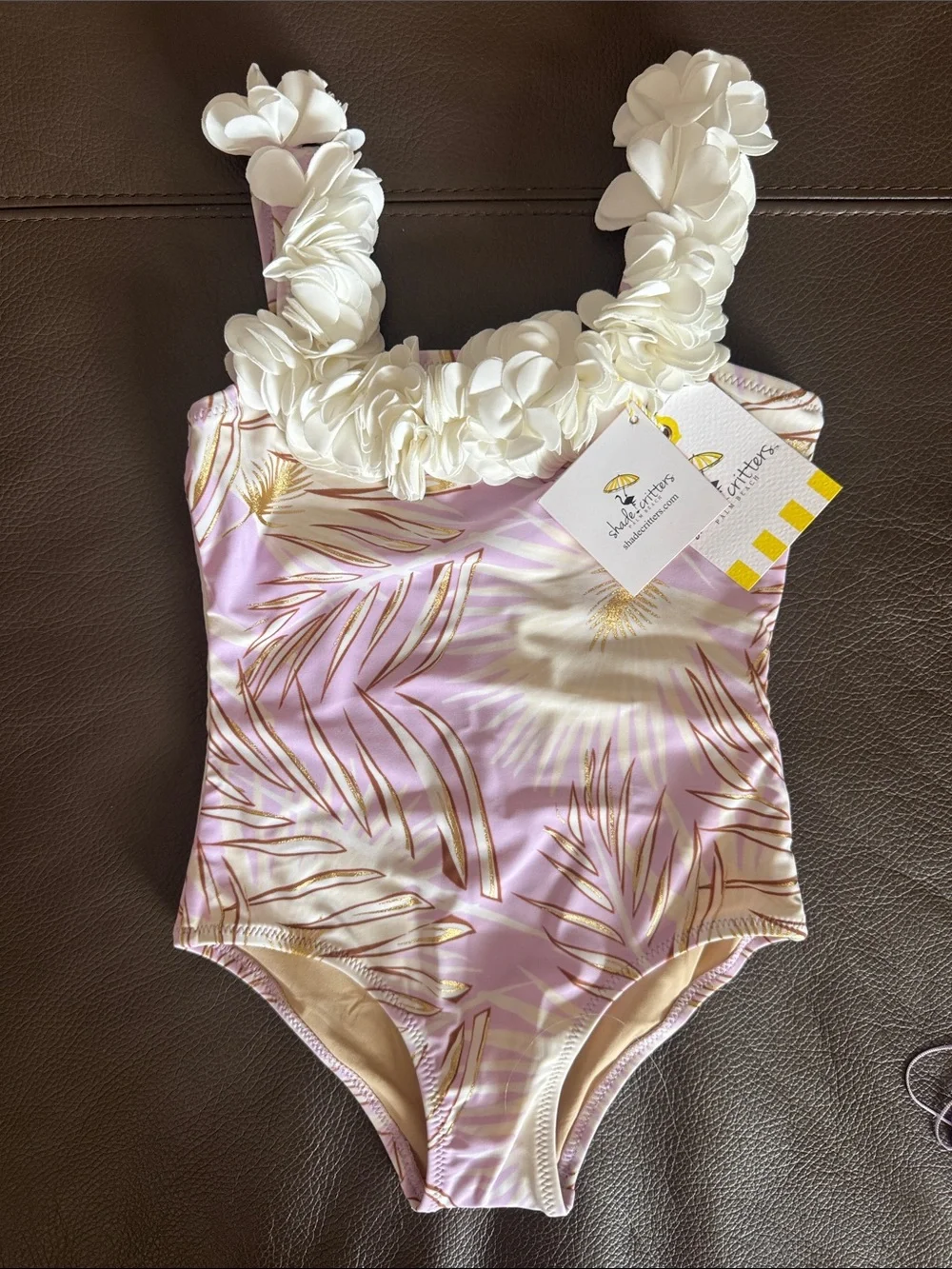 Sun & Sea Girls' Lilac Floral Fringe Swimsuit with White Floral Straps